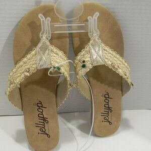 Jellypop Callie Flip Flops Flamingo Palm Tree Rafia Neutral NWOT